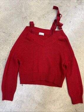 RED Valentino Bright Red V-Neck Bow Strap Sweater